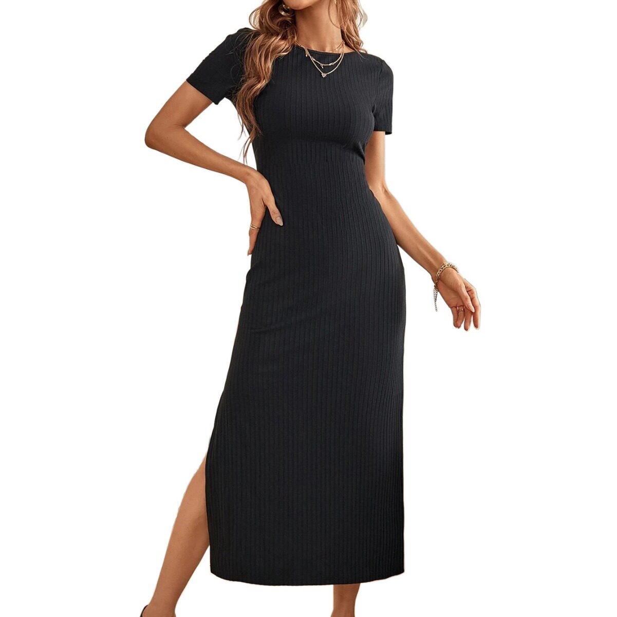 Womens A Line Knit Dress Sexy Backless Design High Slit Short Sleeves Perfect for Parties and Events Wholesale