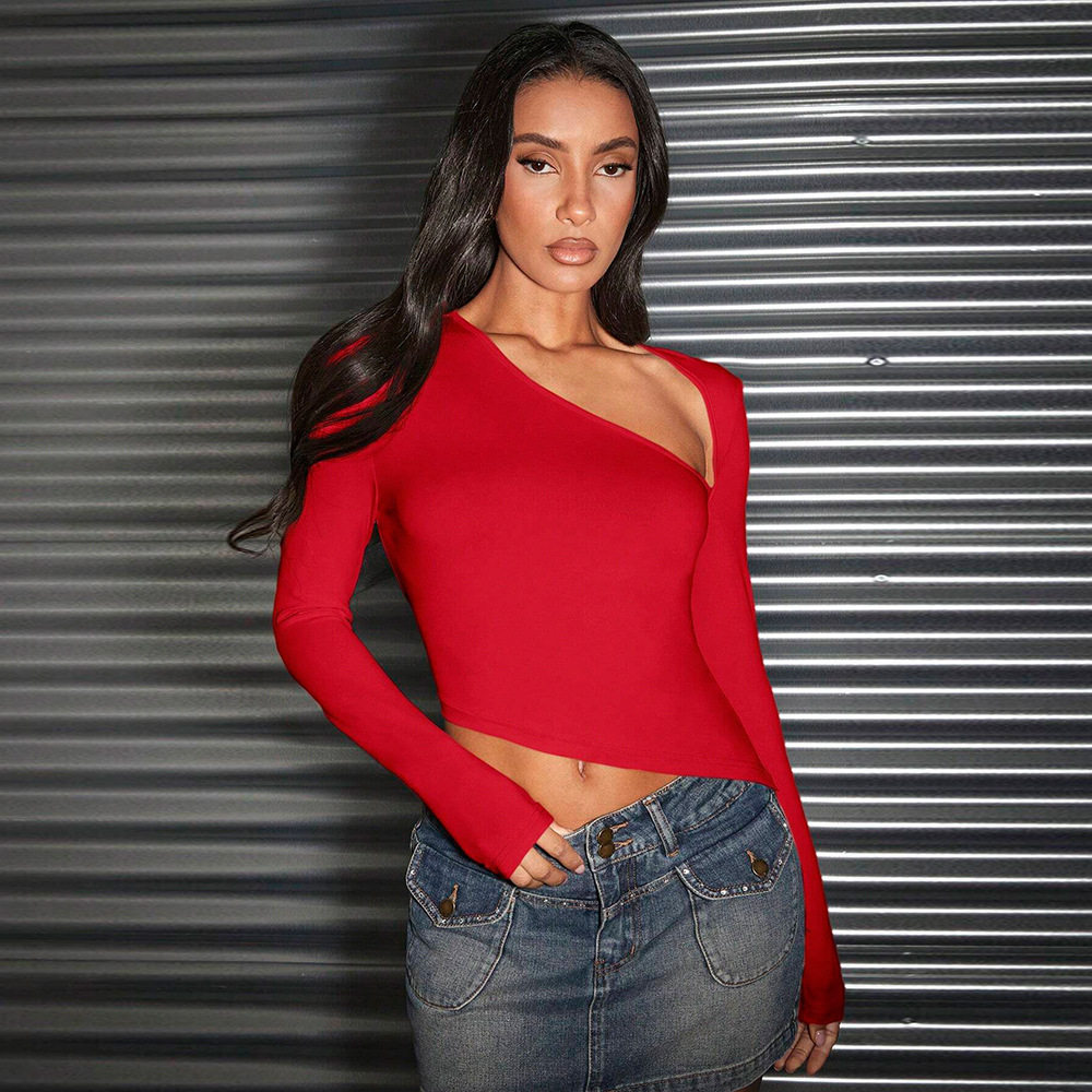 Red Short Sleeve Crop Top Sexy Off Shoulder Design Spring Summer Fashion for Women Wholesale Available