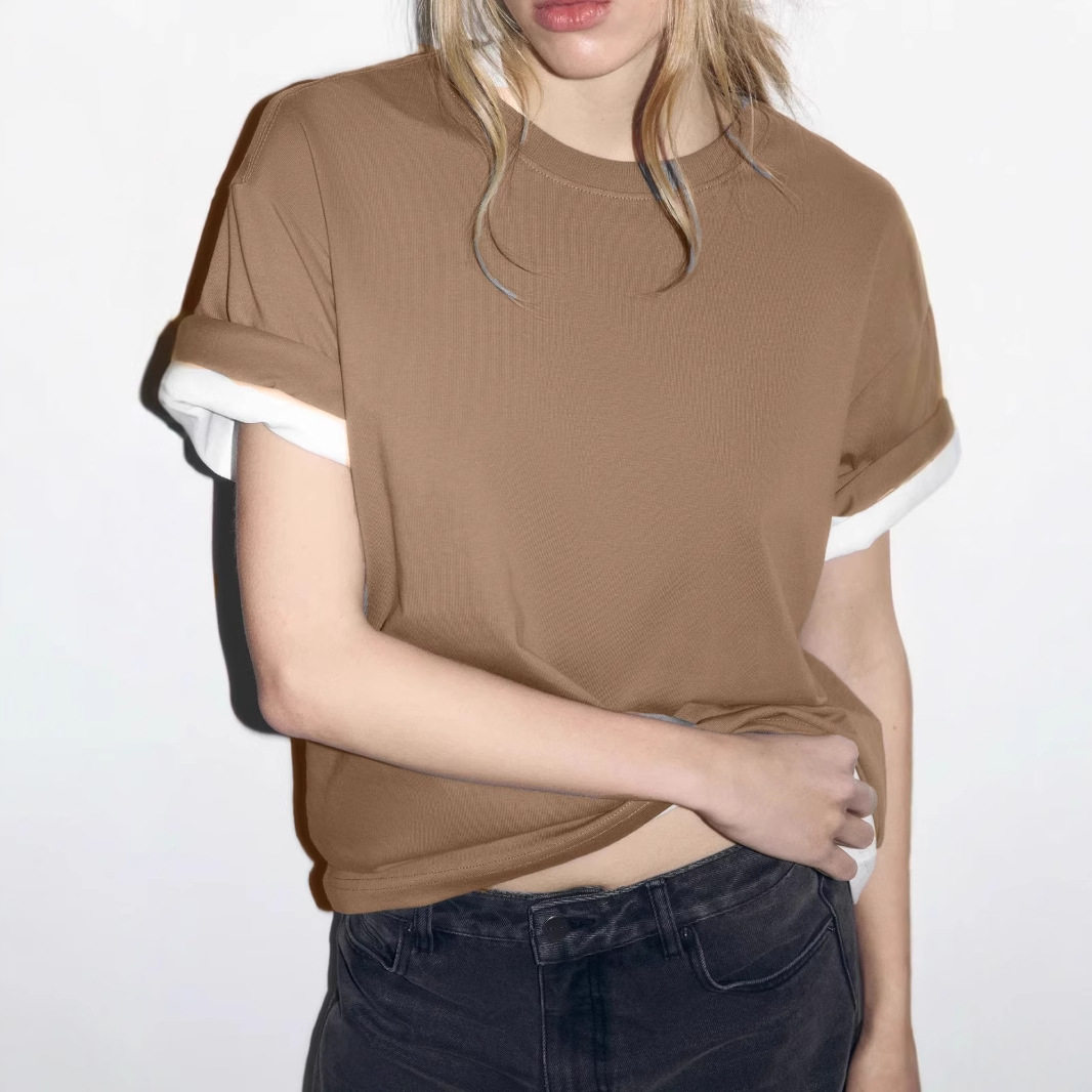 Womens 100 Cotton Solid Color T Shirt Round Neck Short Sleeve Versatile Style Spring Summer Collection Wholesale