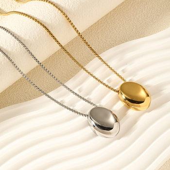 Oval Pendant Light Luxury Niche Fashion Personalized Titanium Steel Necklace Women's Long High-end New Style Color-free Woolen Chain