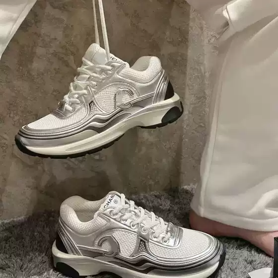 Guangzhou Top 24c Small Fragrant Style Color blocked Mesh Dad Shoes Gold Corner King Thick Bottom Sports Shoes Silver Corner King Height Increase