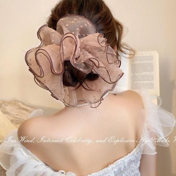 Fresh, Sweet and Fashionable Korean Style Hair Band, Ball Head, Ponytail Hair Accessory for Women, Multi-Layered Lace Hair Band