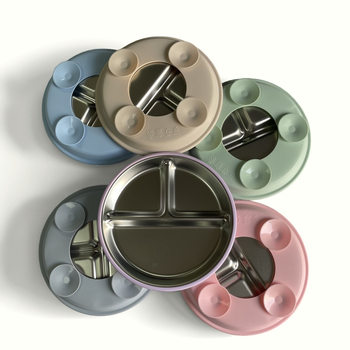 Anti-Fall Children's Stainless Steel Silicone Dinner Plate Amazon Baby Divided Plate Children's Supplementary Food Plate