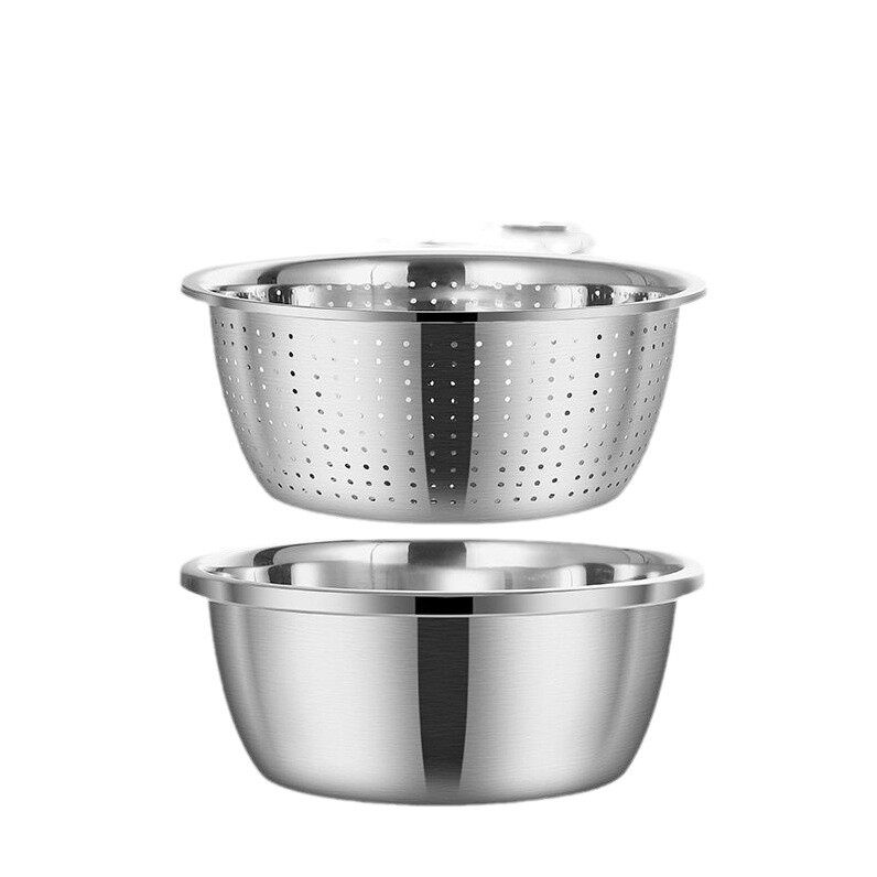 304 stainless steel drain basin food grade drain basin and noodle dish washing fruit basin drain basket thickened rice washing rice washing