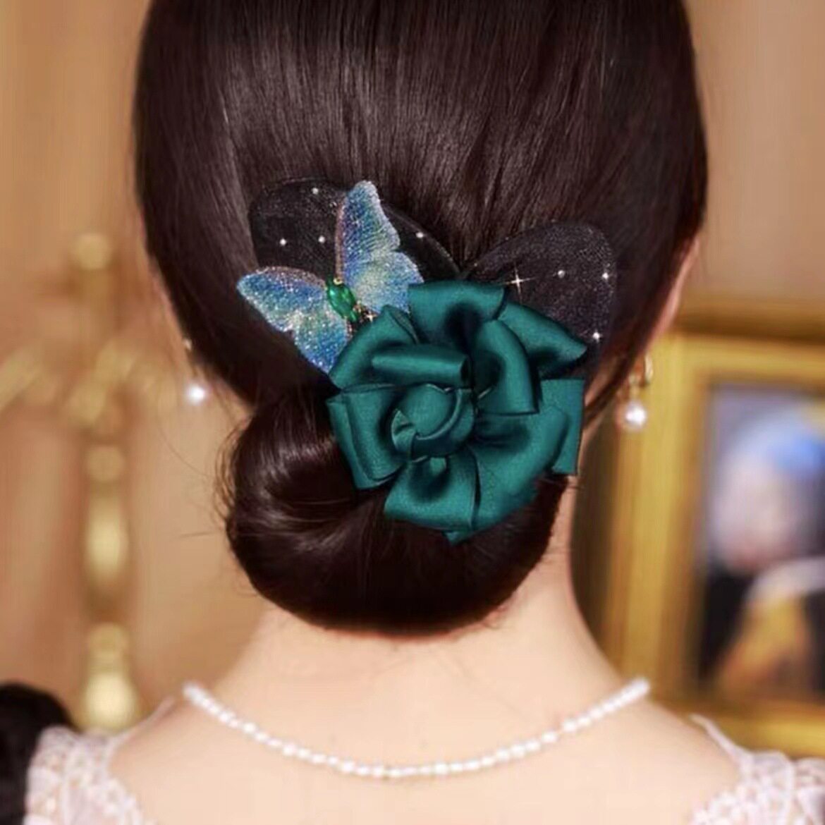Tiktok same style flower bow lazy updo artifact female temperament back head twist ball head updo hair accessories