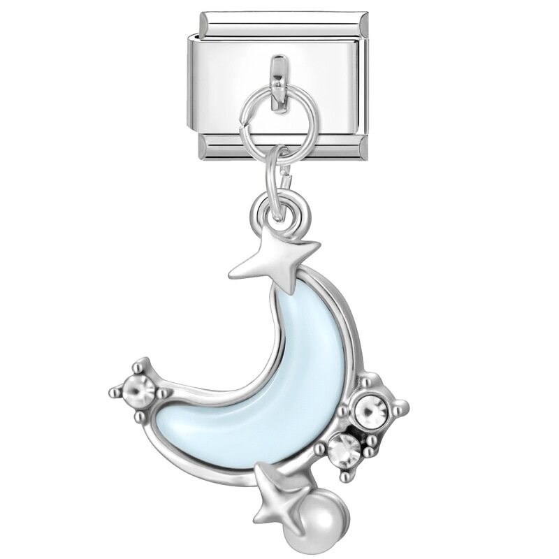 スチールボトムペンダント - 青と白の月