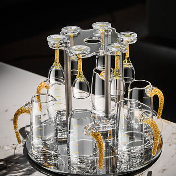 High-End Crystal Glass White Wine Glass Set, Spirit Glass, Light Luxury Gold-Painted Wine Divider with Shelf to Store Luxury Wine Utensils