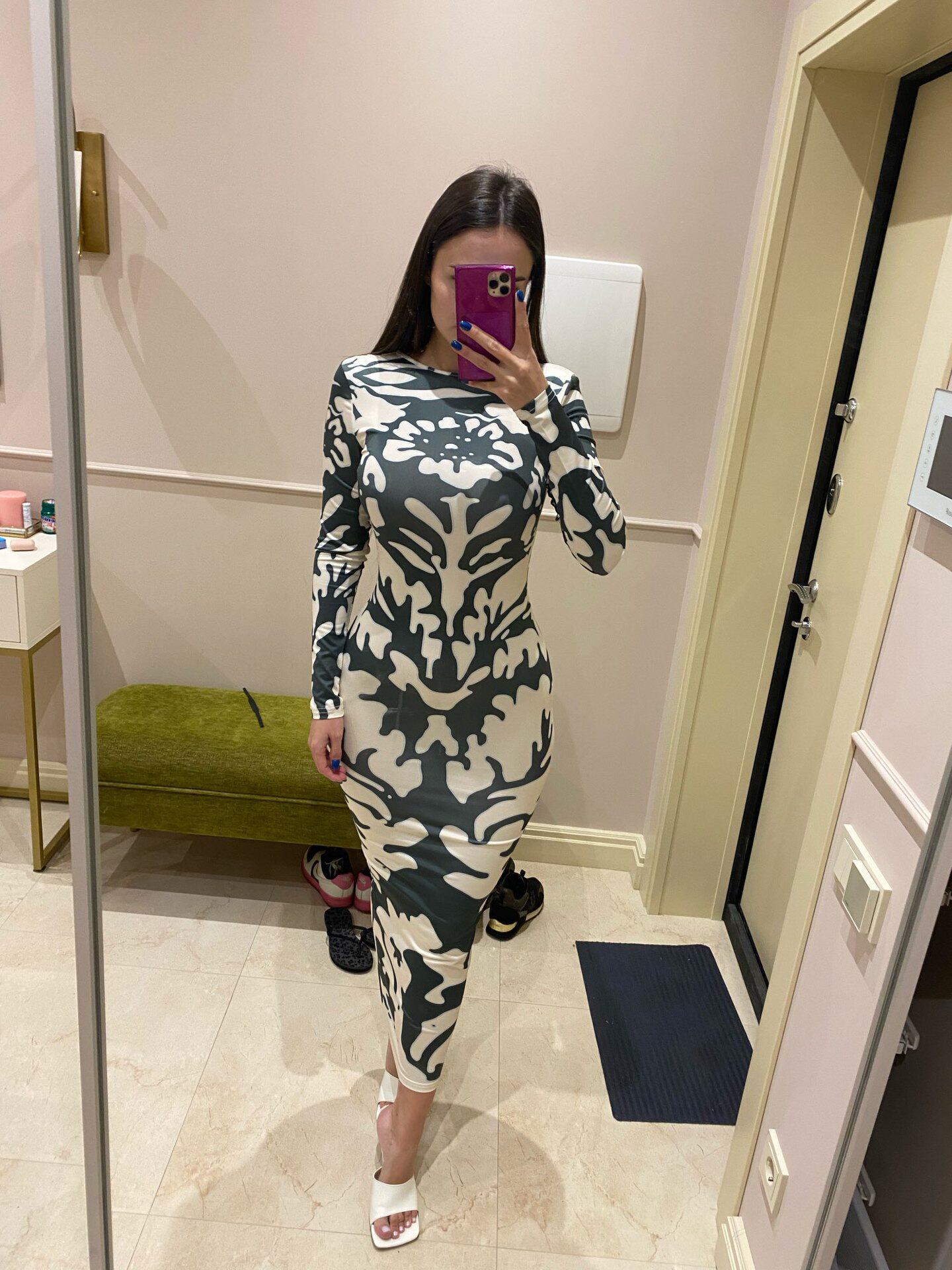 Floral Print Long Sleeve Dress Sexy Backless Design Spring and Autumn Fashion Ready to Ship low MOQ