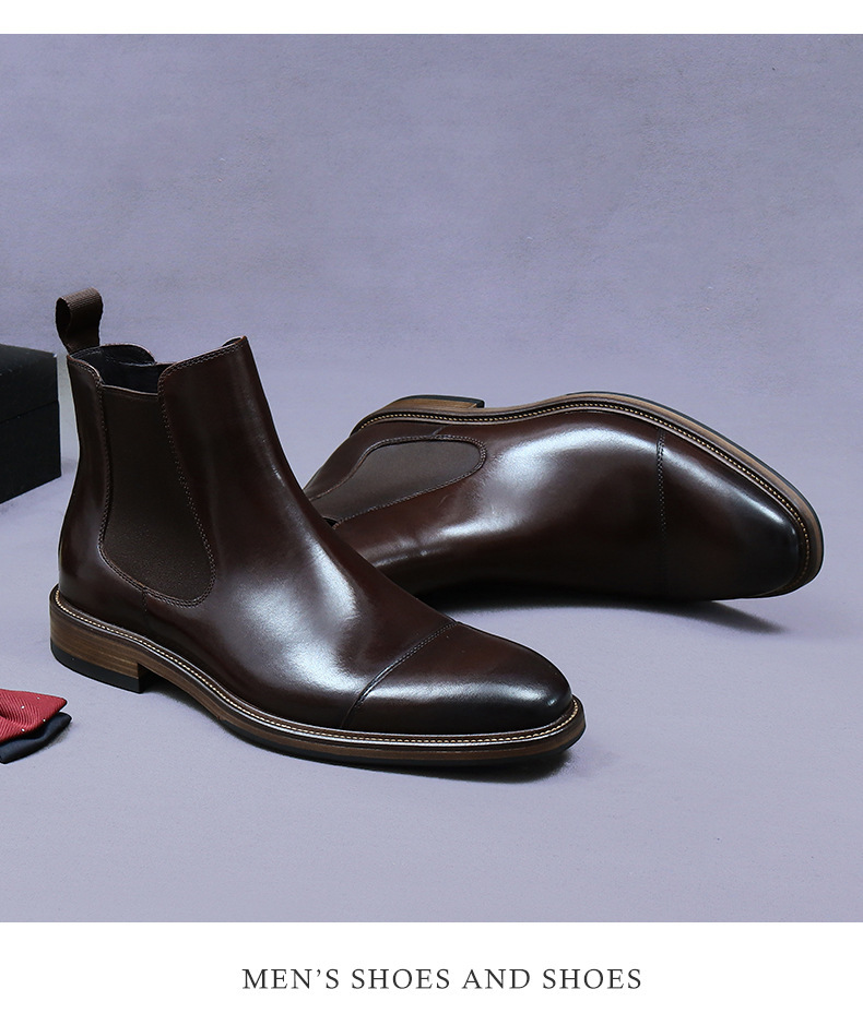 Boot Chelsea nam da bò cao cấp cổ thấp phong cách công sở — Màu nâu cộng với nhung, Màu đen, Lông cừu đen, Màu cà phê