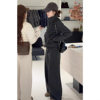 2025 Winter Fashion New Casual Style Suit Slim Stand Collar Warm Jacket Loose Wide Leg Pants Two-Piece Set