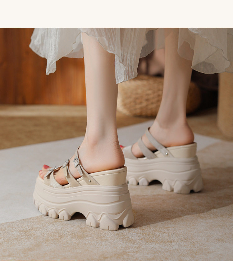 Sandal cao gót nữ mũi hở đế dày 12 cm, phong cách platform — Trắng Bạc, Đen, Mơ Sẫm chi tiết 7