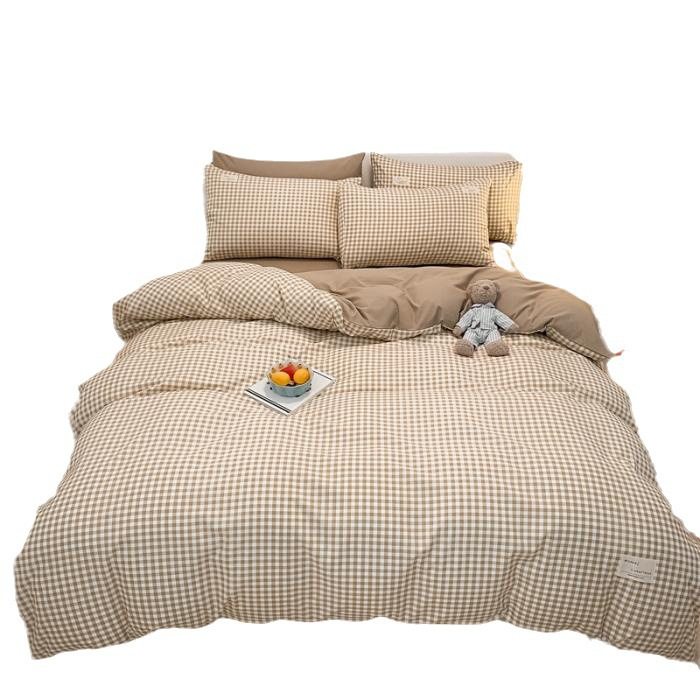 Naked Sleeping Pure Water Wash Cotton Four-piece Set Skin-friendly Ins Bed Sheet Quilt Cover Small Kin New Dormitory Bed Three-piece Set