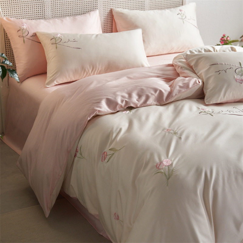 High-End Class a Maternal and Infant Grade 100-Count Long-Staple Cotton Embroider Four-Piece Set of Pure Cotton Bed Sheetss and Quilt Covers Pure Cotton Bedding