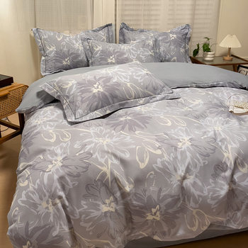 Cotton 100 cotton sanding four-piece set cotton quilt cover sheets bed hat autumn and winter thickened bedding three-piece set wholesale