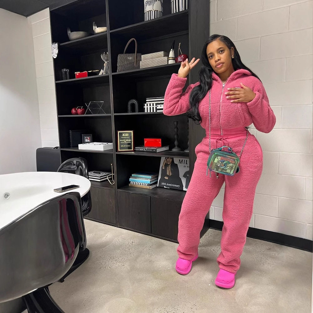 L6513 跨境亚马逊欧美女装纯色休闲时尚泡泡绒冬季长款套装