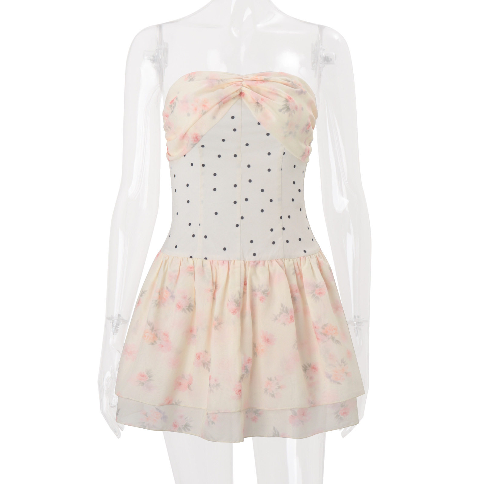 Summer Womens Dress Stylish Sweetheart Neckline Ruffle Hem Polka Dot Floral Print Perfect for Parties and Casual