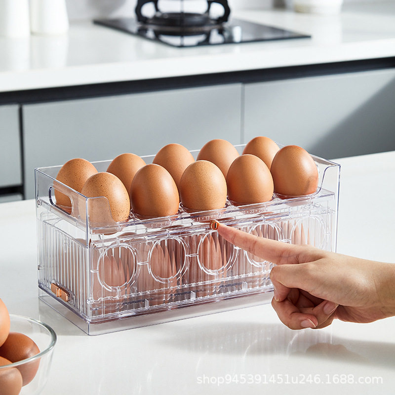 Transparent Egg Storage Box Refrigerator Side Door Multi-Layer Storage Rack Large Capacity Kitchen Food-Grade Egg Tray Storage Organizer