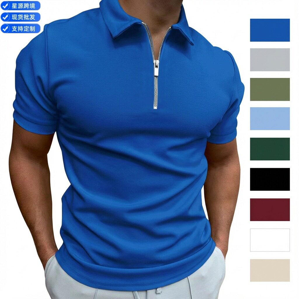 Cross-border 2026 summer men's polo shirt solid color short-...