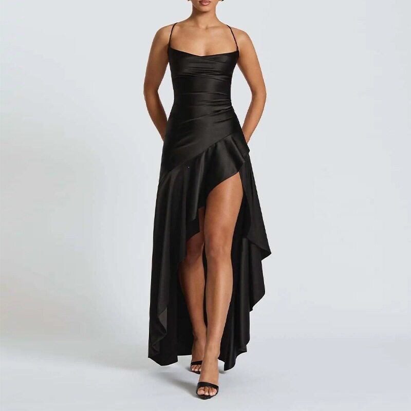 Womens Spring Dress Elegant Solid Color with Ruffle Hem Irregular Design for Casual or Formal Occasions Wholesale