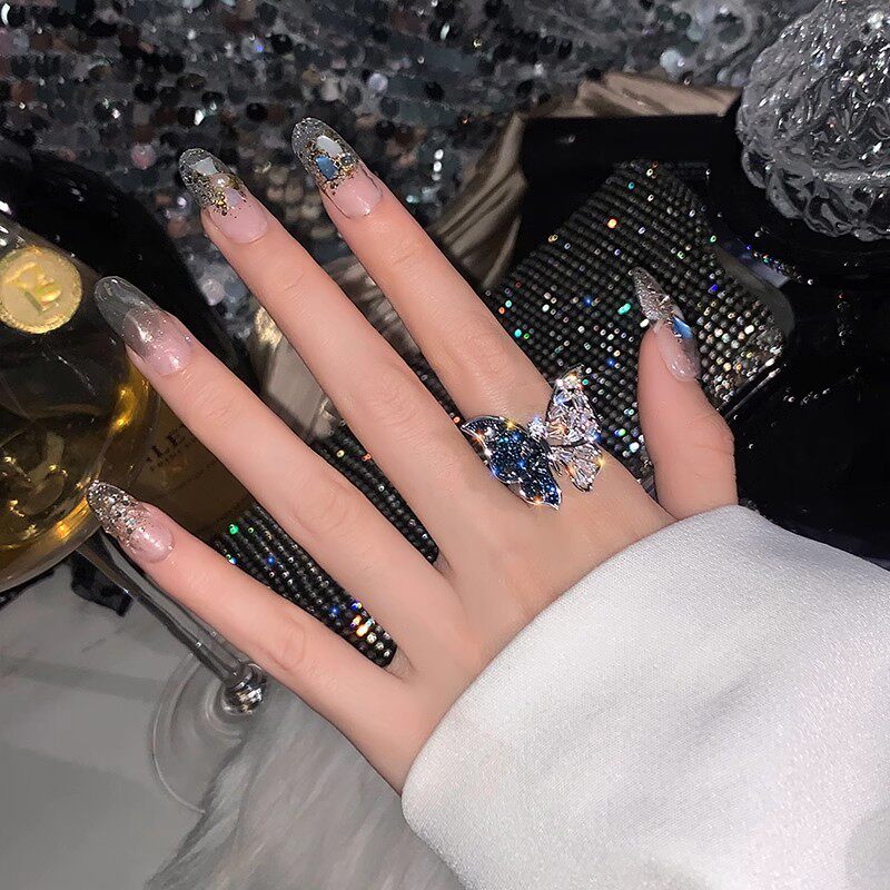 韩系精致锆石素圈戒指女开口可调节食指戒轻奢小众个性设计感指环