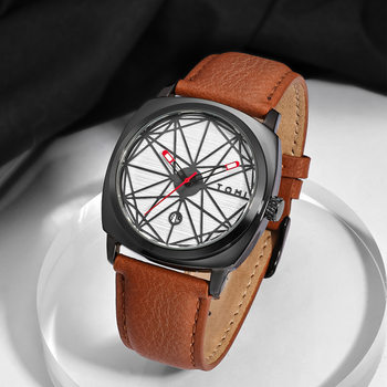 TOMI Temi Complex Square Dial Retro Hollow Design with Calendar Watch Fashion Simple Men's and Women's Quartz Watch