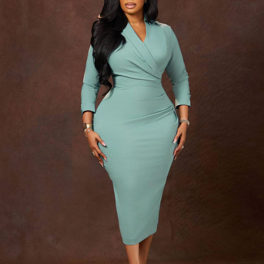 Plus Size Womens Fashion V Neck Solid Color Bodycon Pencil Dress Slim Fit Elegant Style for Parties Wholesale Available