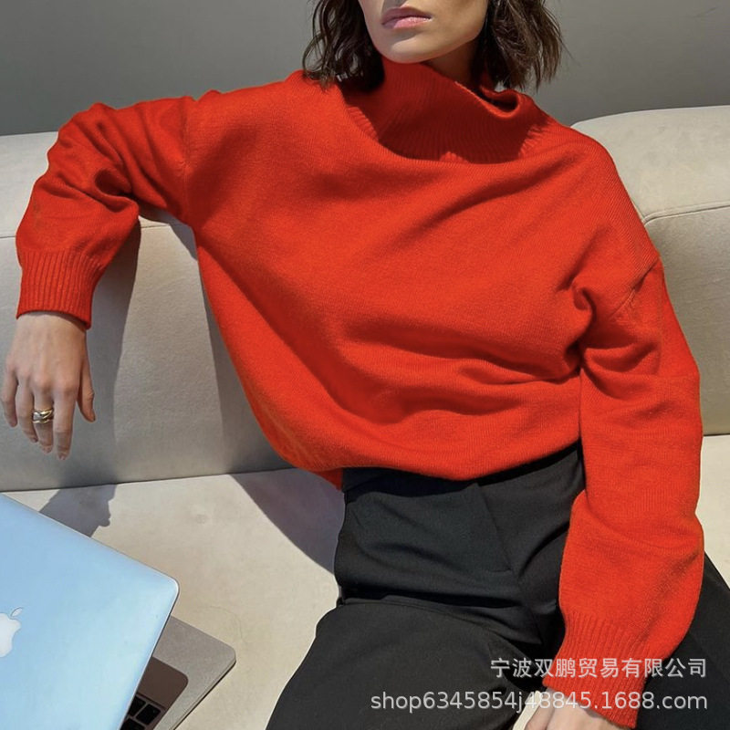 High Neck Loose Knit Sweater Soft Fabric Multiple Colors Autumn Winter Style Ready to Ship Wholesale Available