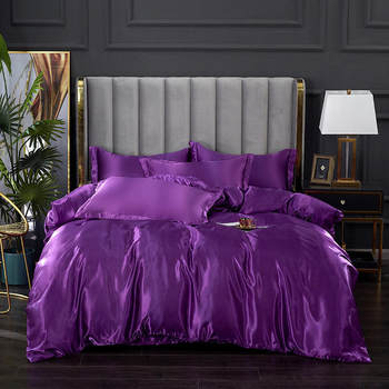 Cross-Border E-Commerce Ice Silk Four-Piece Set Summer Washed Silk Fitted Sheet Sheet Quilt Cover Dormitory Three-Piece Bedding Set