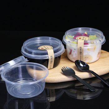 Fruit Salad Packaging Box, Disposable Bowl for Ice Jelly, Taro Balls, Grass Jelly Dessert Bowl, Round Thickened Takeout Meal Box