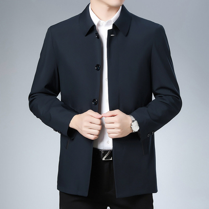 Áo Khoác Jacket Nam Cổ Bẻ Màu Trơn Dáng Vừa Vặn Màu Xanh Navy, Nâu