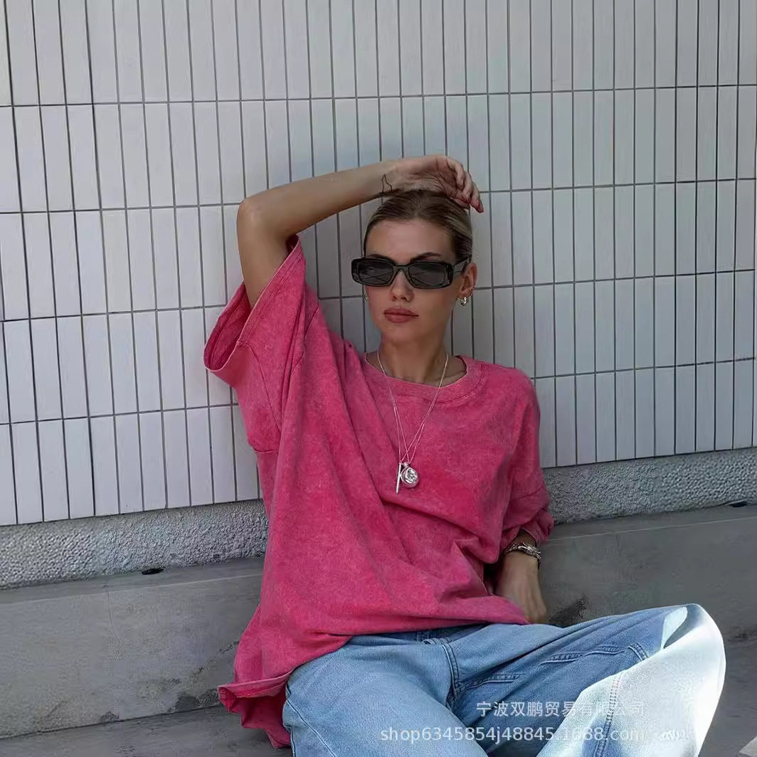 Womens Loose Fit Washed Cotton T Shirt 260g Fabric Colorful Short Sleeve Summer Casual Wear Wholesale Available