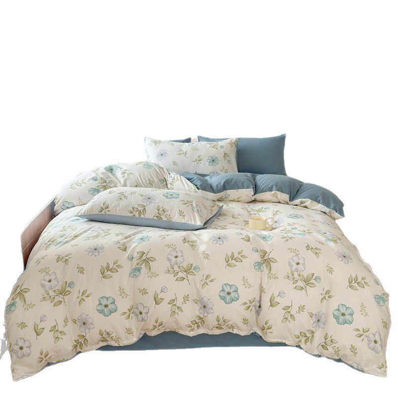 Cross-Border Customized Double-Layer Yarn Four-Piece Jacquard Xiaozhu Cotton Three-Piece Student Dormitory Fresh Floral Bedding