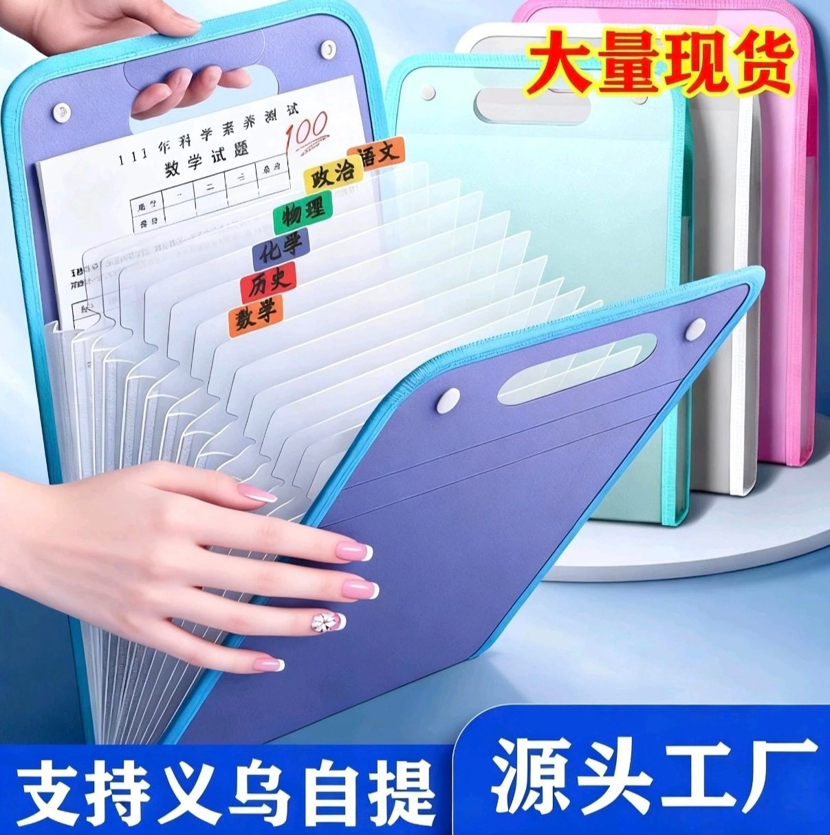 A4 Satchel Vertical Folder Test Paper Folder Paper Storage Classification Accordion Bag Large Capacity 13 Grids Test Paper Collection Bag
