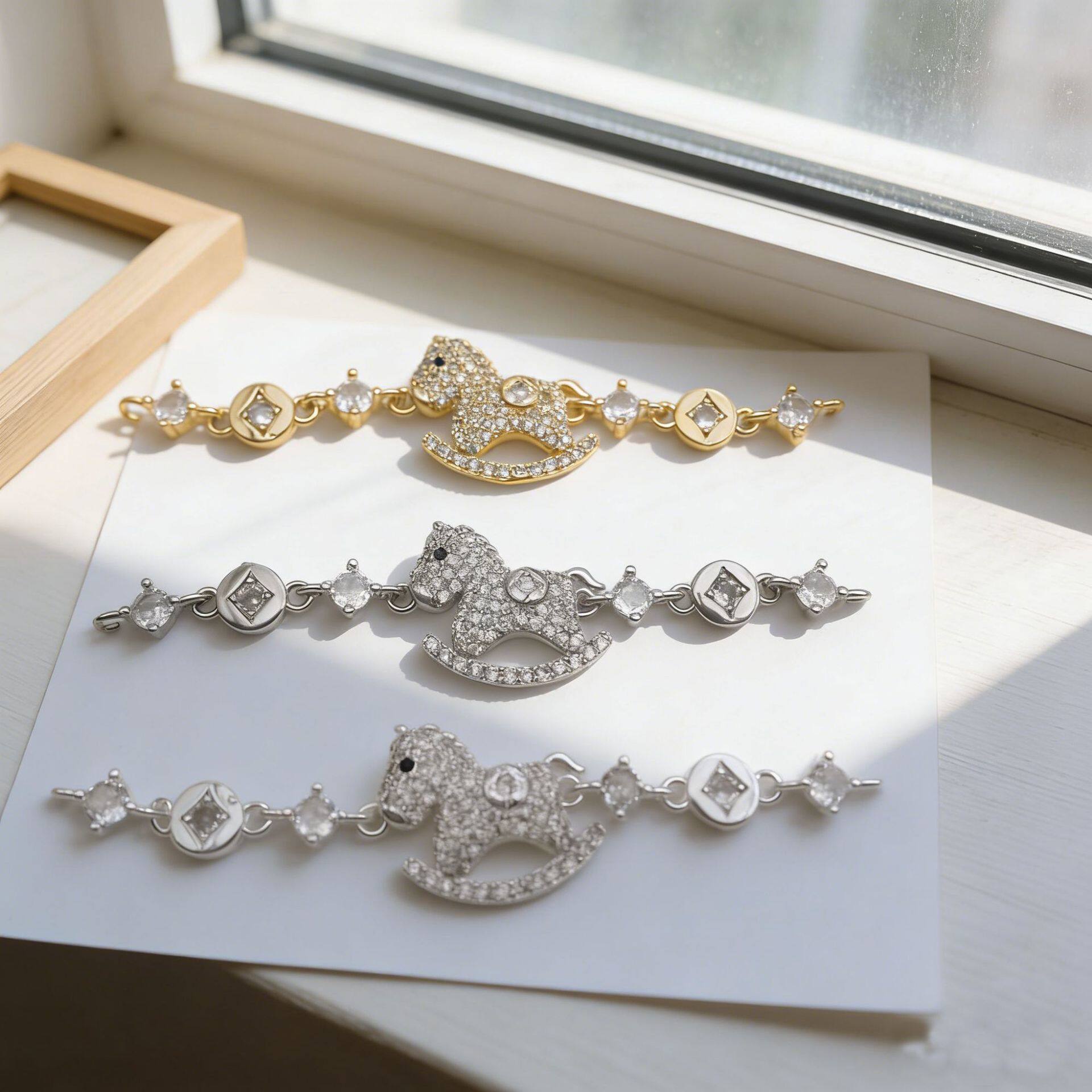 Pure Copper Gold-Plated Silver Zircon Carousel Bracelet Semi-Finished Product in Stock DIY Jewelry Accessories Sweet and Elegant Versatile Accessories