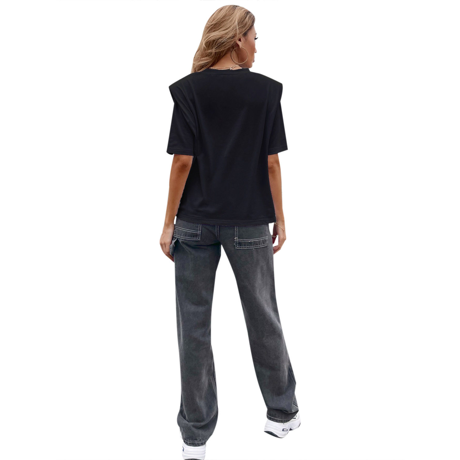 Casual Letter Print T Shirt Short Sleeve Shoulder Pads Trendy Design Versatile for Everyday Wear Wholesale Available