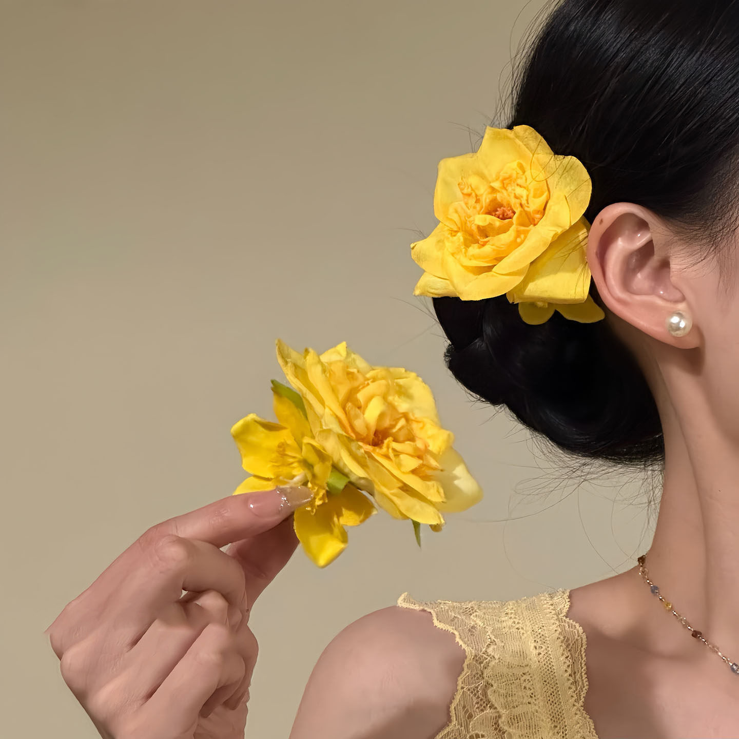 2026 new bright yellow rose narcissus flower hairpin island...