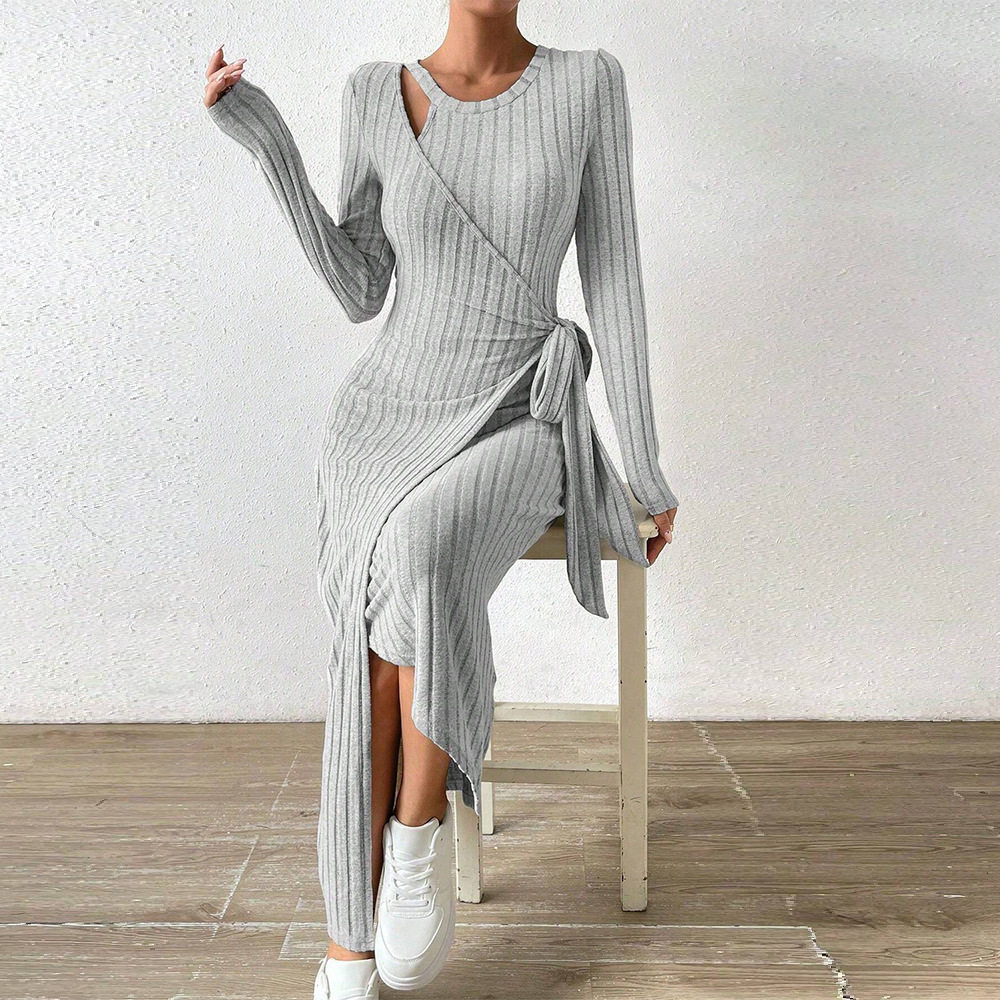 Knitted Grey Dress Irregular Hem Casual Style Spring Summer Collection Wholesale Available custom packaging