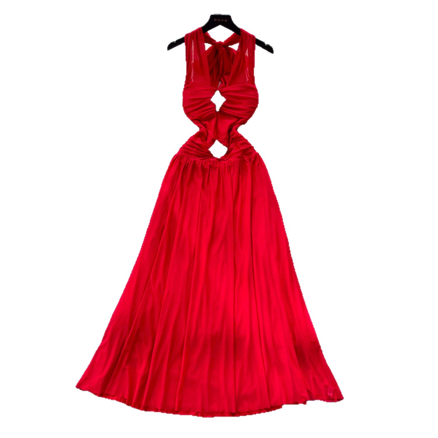 Sleeveless V Neck Backless Dress Sexy A Line Silhouette Waist Defining Lightweight Fabric Summer Evening Wear