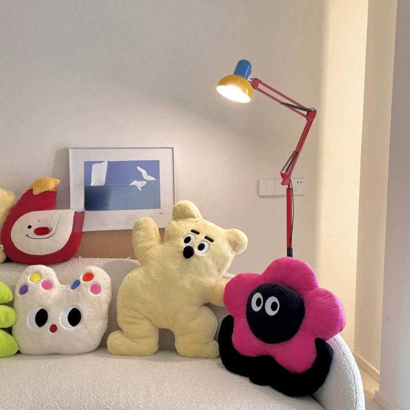 Scandinavian Style Milk Puff Cat Pillow Dopamine Plush Doll Cute Pink Flower Sofa Bedroom Pillow Birthday Gift