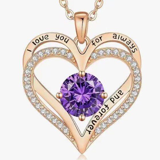 Cross-border Europe and the United States hot selling rose gold double heart necklace twelve birthday diamond high-grade jewelry factory direct sales