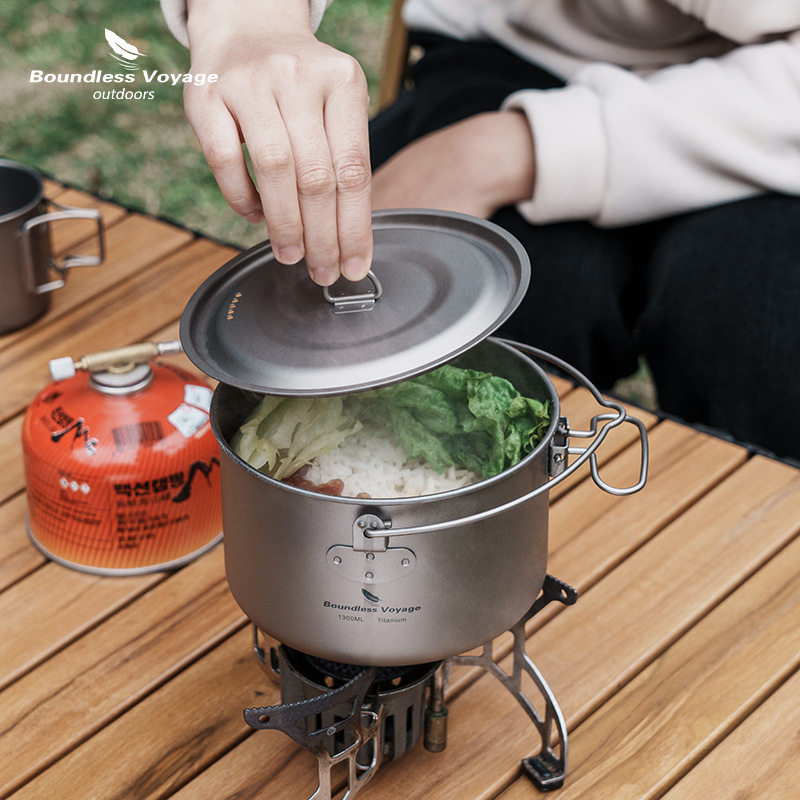 Biwei Pure Titanium Camping Soup Pot Hanging Pot Large Capacity Titanium Pot Outdoor Hot Pot Cookware Rice Pot Boiling Water Pot Camping Pot