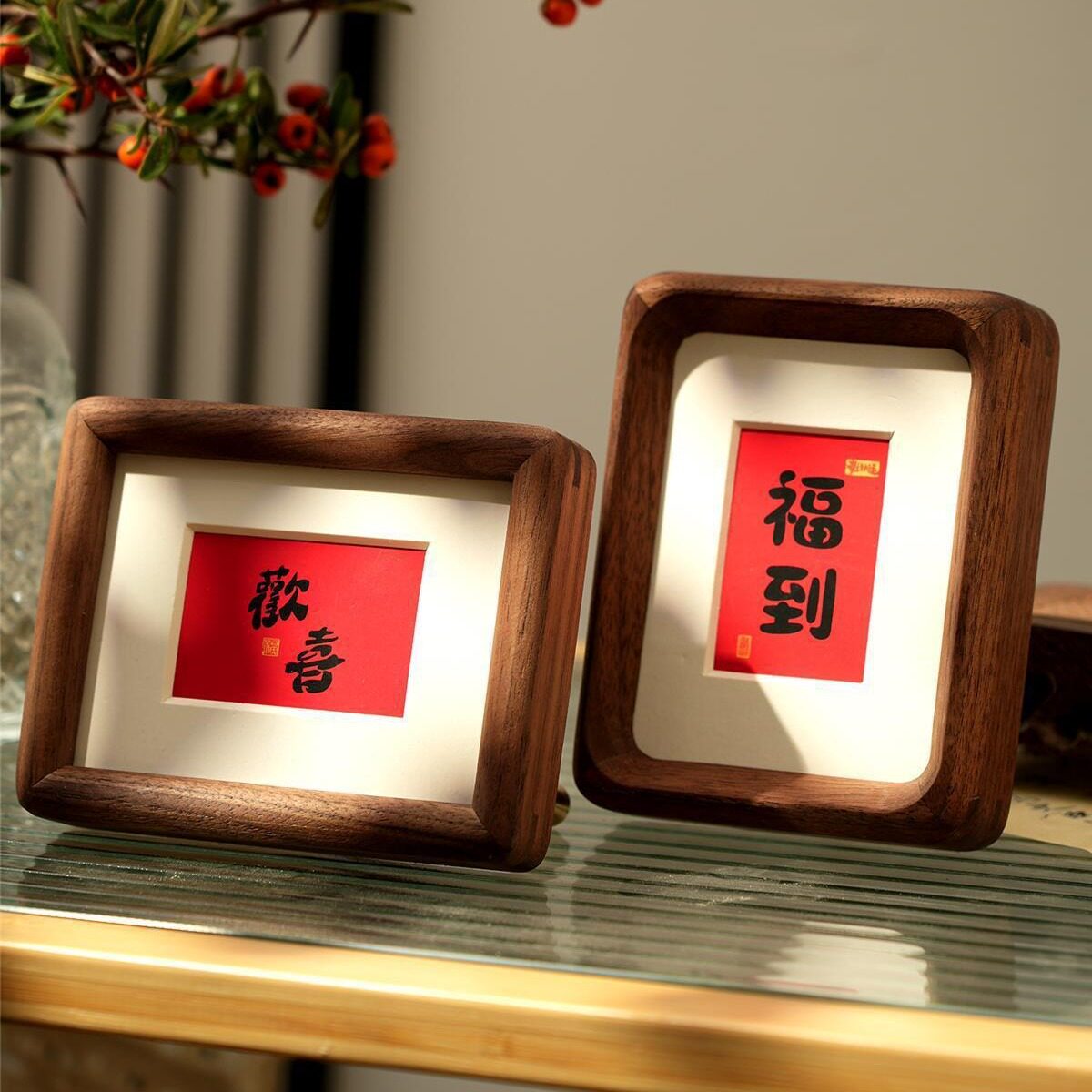 Black Walnut Mortise and Mortise Solid Wood Desktop Ornaments Calligraphy Mini Photo Frame Set Table Chinese Style Picture Frame Mini Wooden Frame Mounting