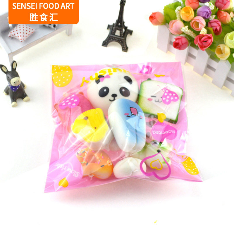 Factory direct sales squishy imitation bread pendant set, PU slow-rebound cake toys, 10-piece set with premium packaging