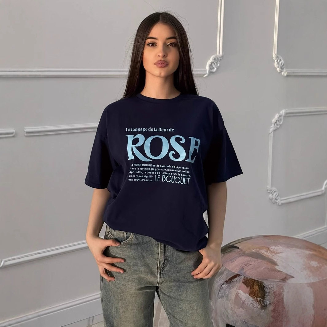 Womens Summer Loose Fit Cotton T Shirt Simple Letter Print Round Neck Short Sleeve Versatile Casual Wear Wholesale
