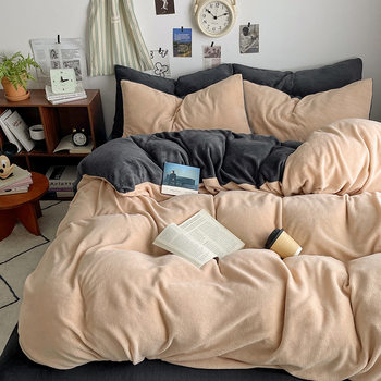 Milk Velvet Bed Four-piece Coral Velvet Winter Thickened Warm Double-sided fleece-lined Bed Sheet Quilt Cover Flannel Bedding