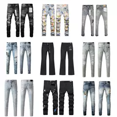Foreign Trade Cross-Border Purplebr High Street Ripped Skinny Stretch Jeans with Patch Embroidery Retro Am1Ri Denim