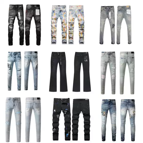Foreign Trade Cross-Border Purplebr High Street Ripped Skinny Stretch Jeans with Patch Embroidery Retro Am1Ri Denim
