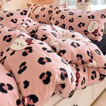 Winter Thickeneded Milk Velvet Four-Piece Set, Class a Coral Velvet Bed Bed Sheets and Quilt Cover, Nantong Bedding Fleece-Lined Three-Piece Set