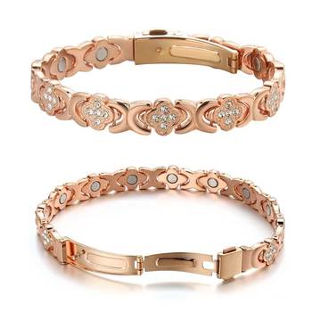 Cross-Border New Fashion Four-Leaf Clover Red Copper Watch Strap Buckle Rose Gold Men's and Women's Bracelet Magnet Jewelry Manufacturer Wholesale