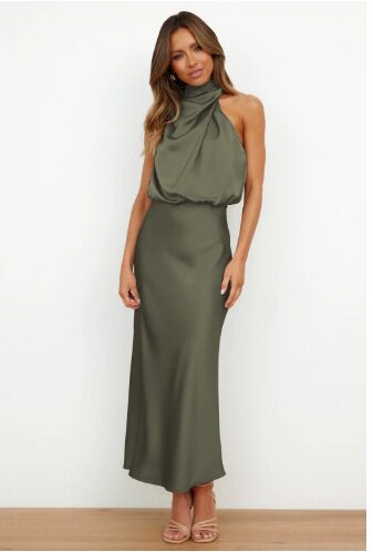 Sleeveless Satin Dress Elegant Solid Color Lightweight Fabric Spring Summer Evening Wear Wholesale Available